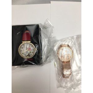 Set Watches Paris Eiffel Tower Rhinestone Dial QuartzAnalog Wrist StainlessSteel